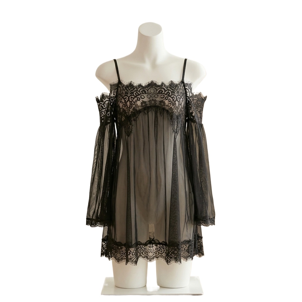 Babydoll Chemise Night - Женское черное кружевное белье в стиле