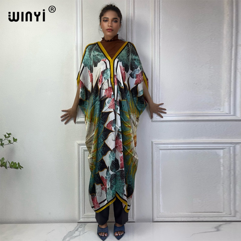 Robe Silk Women - WINYI летнее Африканское платье с V-образным